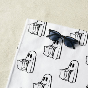 Toalha De Praia Halloween, Fantasma Branco Fofo, Doce ou Travessur