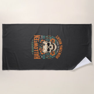 Toalha De Praia Halloween Skull Pumpkin Hunting Night Design_1