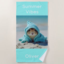 Toalha De Praia Hamster Bonito na Praia - Turquesa de Verão
