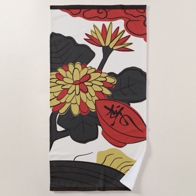 Toalha De Praia Hanafuda "Kiku-ni-sakazuki" (Frente)