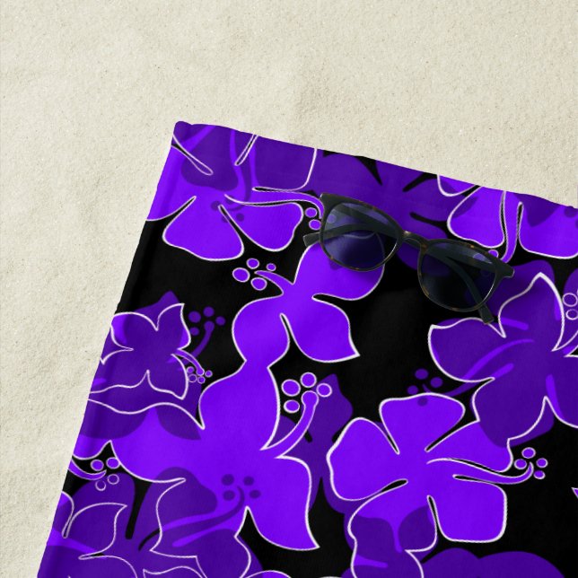 Toalha De Praia Hanalei Hawaiian Hibiscus Camo Floral - Roxo (In Situ)