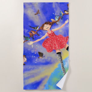 Toalha De Praia Happy Girl com Birds - Alegria