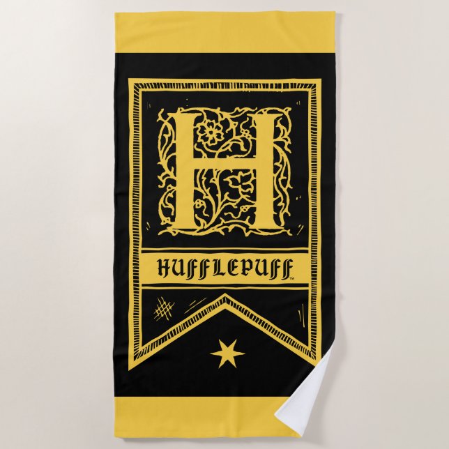 Toalha De Praia Harry Potter | Banner Monograma Hufflepuff (Frente)