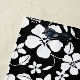 TOALHA DE PRAIA HAWAIIAN HULA (HIBISCUS) PRETO
