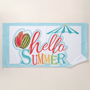 Toalha De Praia Hello Summer Quote Beach Umbrella Watermelon Blue