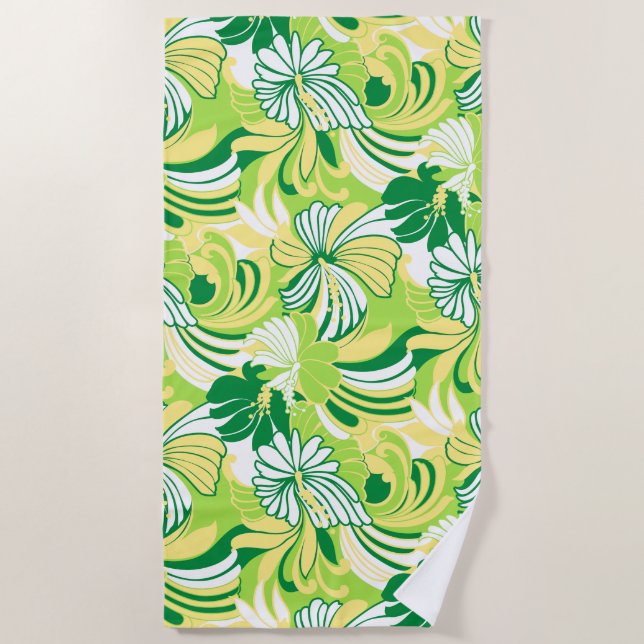 Toalha De Praia Hibiscus Jungle Tropical Havaiana Floral - Limão (Frente)