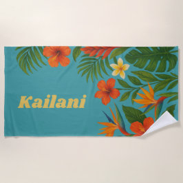 Toalha De Praia Hibiscus Palm Tropical Palm Nome Personalizado