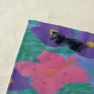 Toalha De Praia Hibiscus Watercolor Impressão Beach Towel