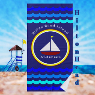 Toalha De Praia Hillton Head Island Cute Sailboat Anchor e Nome