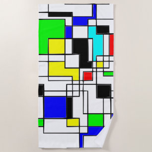 Toalha De Praia Homenagem Aleatória aos quadrados a Mondrian