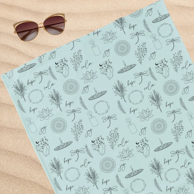 Toalha De Praia Hope, Joy, Healing, Serenity Symbols (Healing, calming and serenity vibes beach or yoga towel with symbols of peace.)