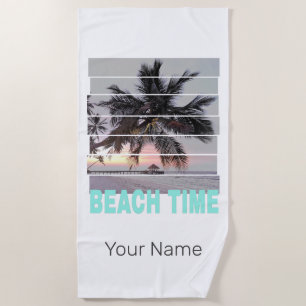 Toalha De Praia Hora da Praia Vintage Pier Palm Tree Sunset Souven