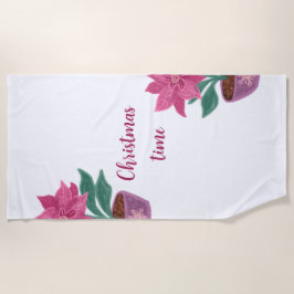 Toalha De Praia Hora de Natal Poinsettia em pote de flores