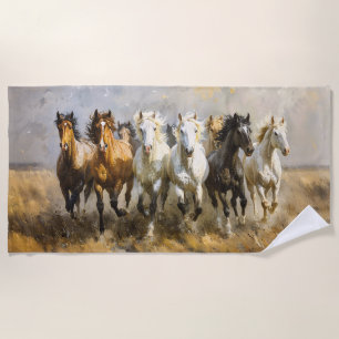 Toalha De Praia Horse Herd Galloping Mustang Painting