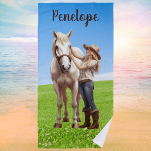 Toalha De Praia Horseback Rapariga de Cavalo Personalizado