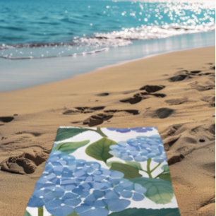 Toalha De Praia Hortênsias Azuis   Belo Arbusto Floral