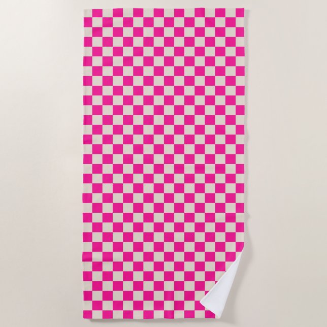 Toalha De Praia Hot pink and tan checkerboard pattern (Frente)