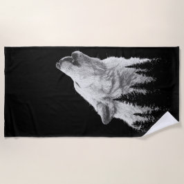 Toalha De Praia Howling Wolf Beach Towel – Black and White Forest 