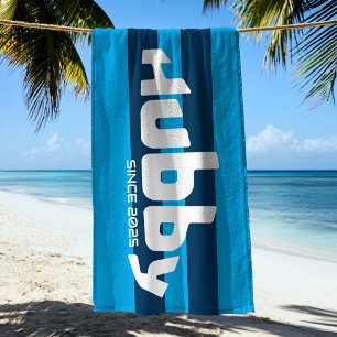 Toalha De Praia Hubby Newlywing Groom Aqua & Marinho Blue Beach To