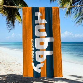 Toalha De Praia Hubby Newlywing Groom Orange & Marinho Beach Towel