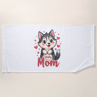 Toalha De Praia Husky Dog Mom Cute Kawaii Design