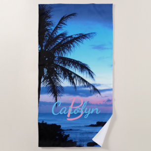 Toalha De Praia Ilha Custom Island Pink Turquoise Blue Sunset