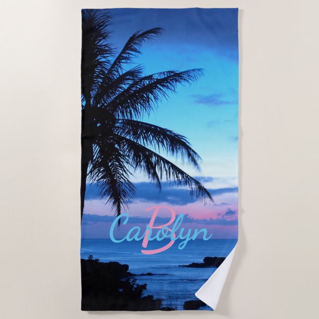 Toalha De Praia Ilha Personalizada Pink Turquoise Blue Sunset (Frente)