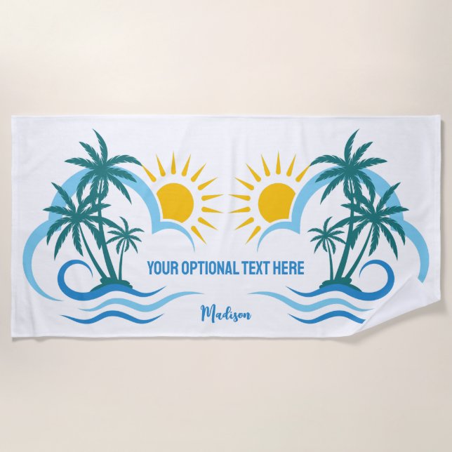 Toalha De Praia Ilhas Tropicais de Nome e Texto Personalizado (Frente)