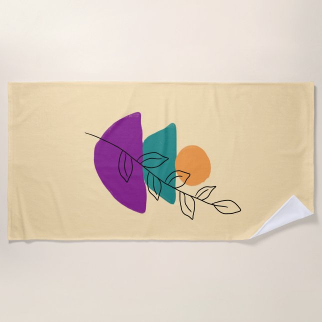 Toalha De Praia Ilustração boho de folhas (Frente)