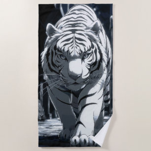 Toalha De Praia Ilustração da Floresta Escura do Tigre Branco