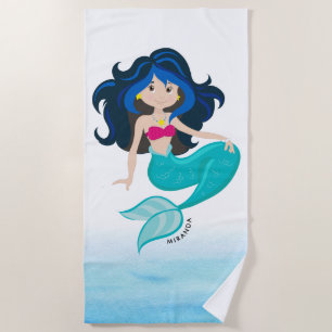 Toalha De Praia Ilustração das aquarelas da sereia em forma de rec