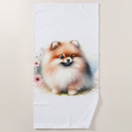 Toalha De Praia Ilustração de aquarela da Pomerânia Cuta
