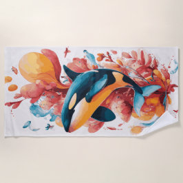 Toalha De Praia Ilustração de Arte de Baleia Orca Oceano