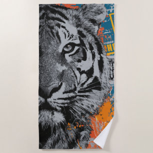 Toalha De Praia Ilustração de Arte Urbana de Rua de Tigre de Perto