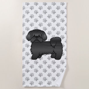 Toalha De Praia Ilustração de Cão de Cartoon Negro Shih Tzu Cute