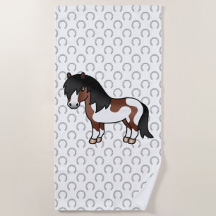 Toalha De Praia Ilustração de Cartoon Brown Pinto Shetland Pony