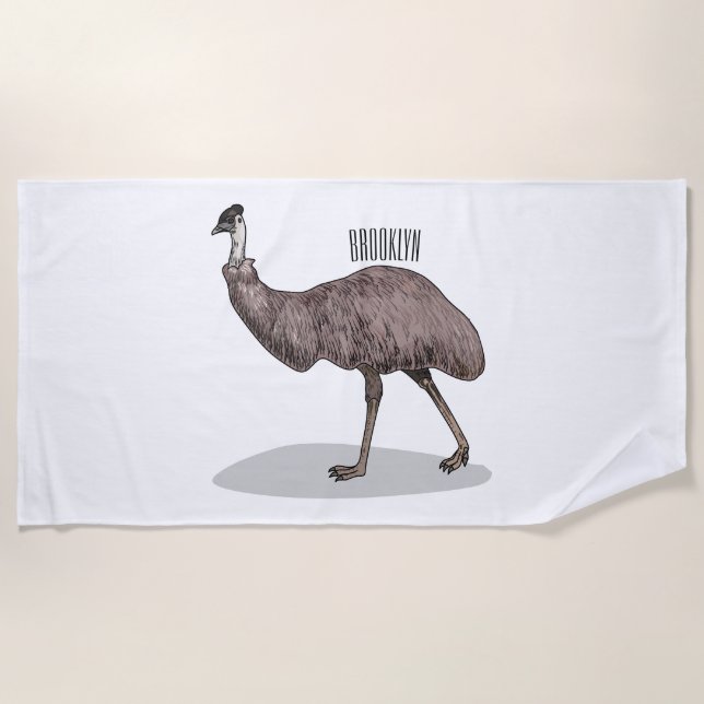 Toalha De Praia Ilustração de desenho animado de aves da Emu (Frente)