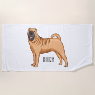 Toalha De Praia Ilustração de desenho animado de cão Shar-Pei chin