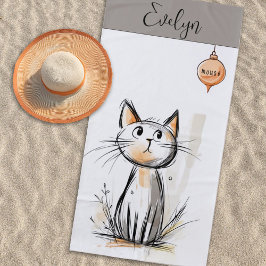 Toalha De Praia Ilustração de Gato Doce Personalizada