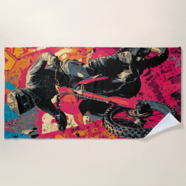 Toalha De Praia Ilustração de Motocross em Arte Pop com Bicicleta 