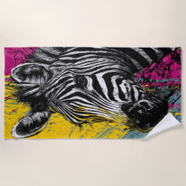 Toalha De Praia Ilustração de retrato de zebra em pop art com graf