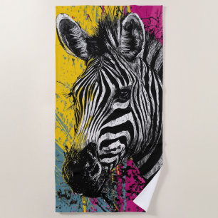 Toalha De Praia Ilustração de retrato de zebra em pop art com graf