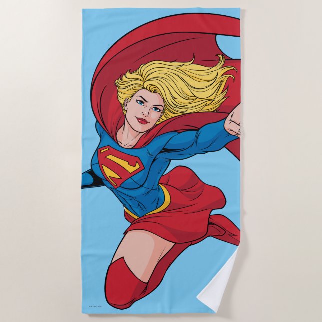 Toalha De Praia Ilustração de Supergirl Voando para Cima (Frente)