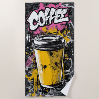 Toalha De Praia Ilustração de xícara de café urbana com grafite