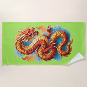 Toalha De Praia Ilustração Fiery do Dragão Vermelho Chinês-67561