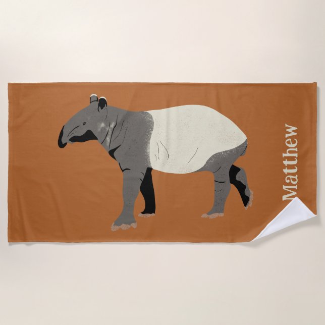Toalha De Praia Ilustração Personalizada de Tapir Malaio ou Asiáti (Frente)