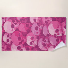 Toalha De Praia Ilustração Pop Art com padrão de caveira rosa