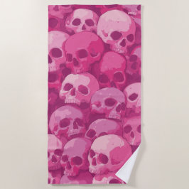 Toalha De Praia Ilustração Pop Art com padrão de caveira rosa