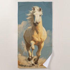Toalha De Praia Ilustração Vintage de Cavalo Correndo em Tons Quen