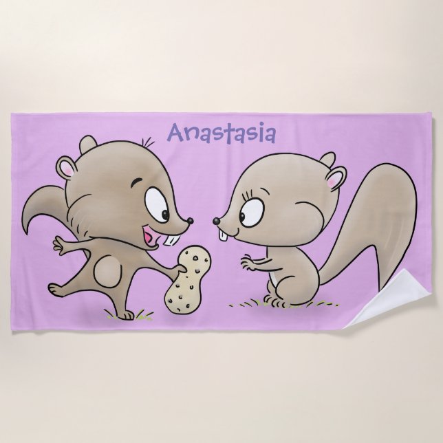 Toalha De Praia Imagem de desenho animado de esquilos engraçados (Frente)